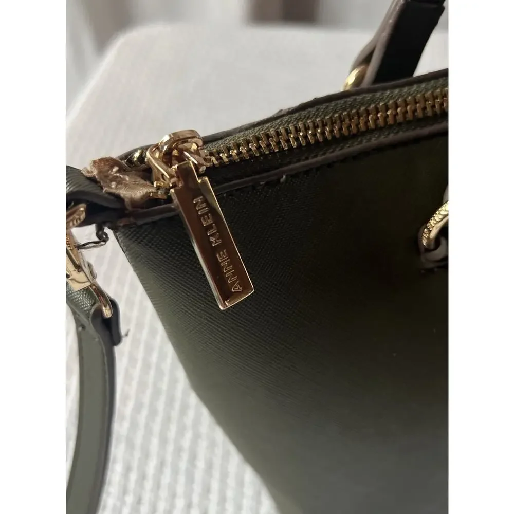 Anne Klein Signature Handbag Laine Tz Satchel Lion Logo Strap Purse Olive Green